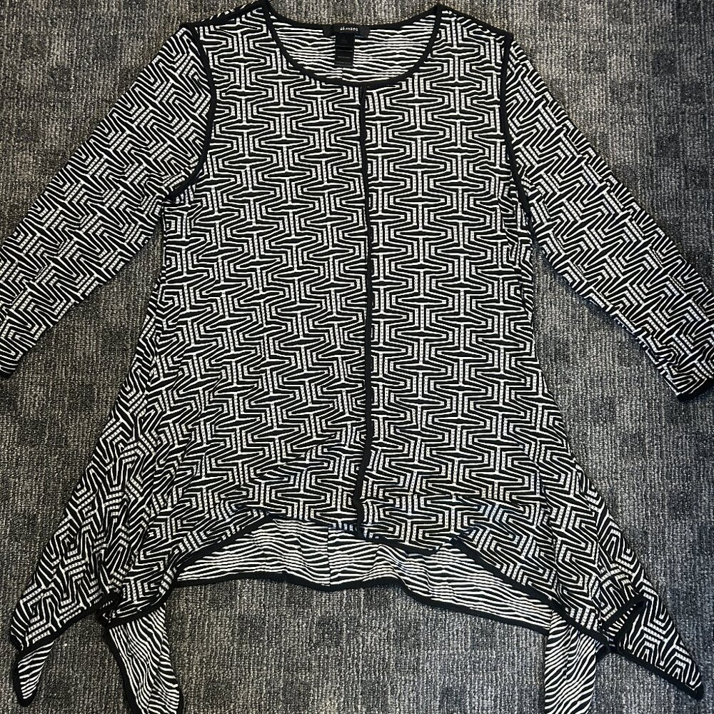 Ali Miles black/white geometric avant tunic top pointed hemp asymmetrical goth L